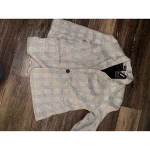 Express Womens Glen Plaid Single Button Blazer Grey Black Tailored Jacket